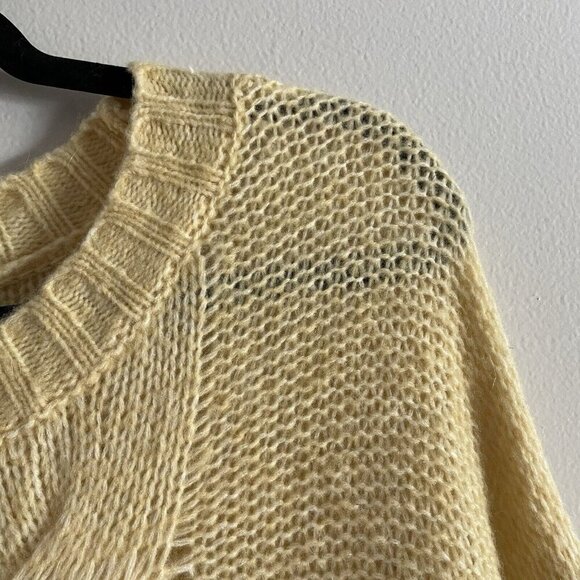 Aerie Wmn M Yellow Wool Blend Crew Neck Happy Place Oversized Cable Knit Sweater - Picture 7 of 11
